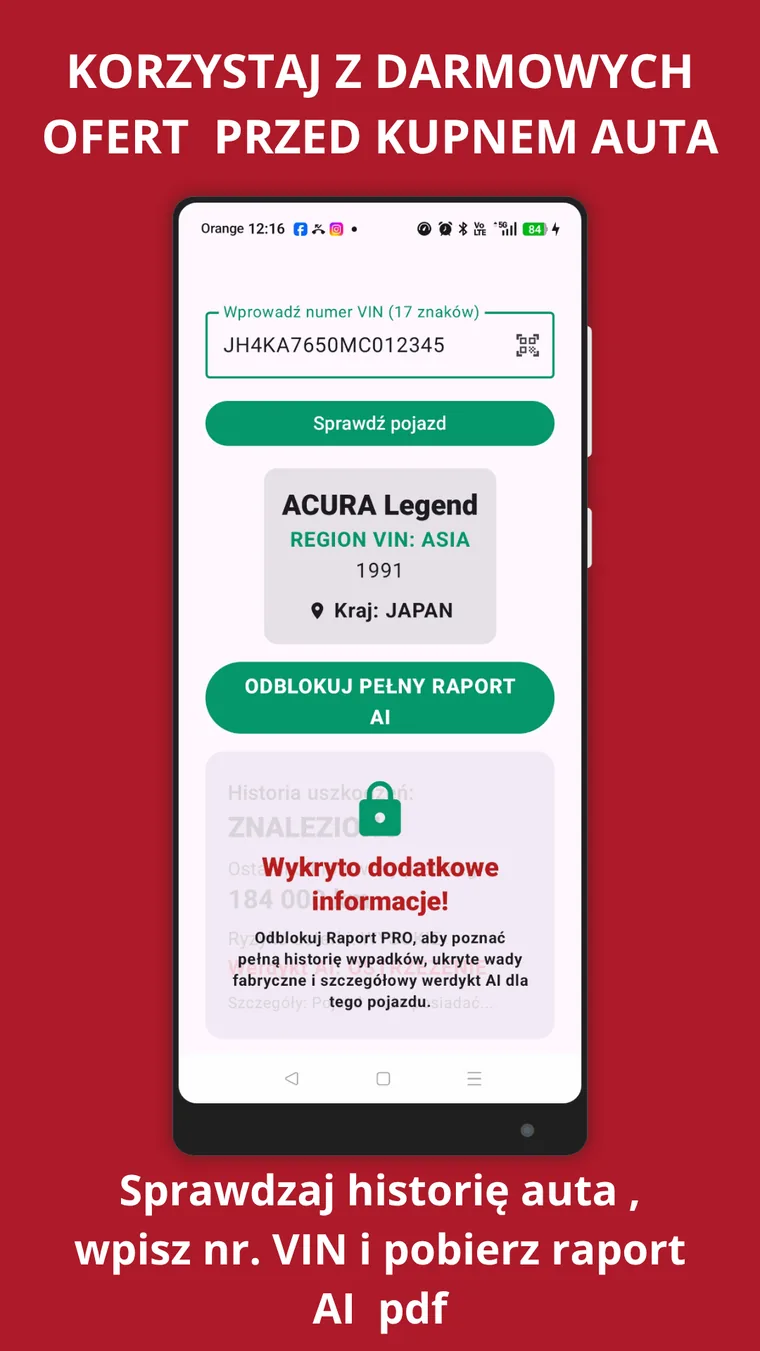 Sprawdzanie VIN i raport AI PDF przed kupnem auta